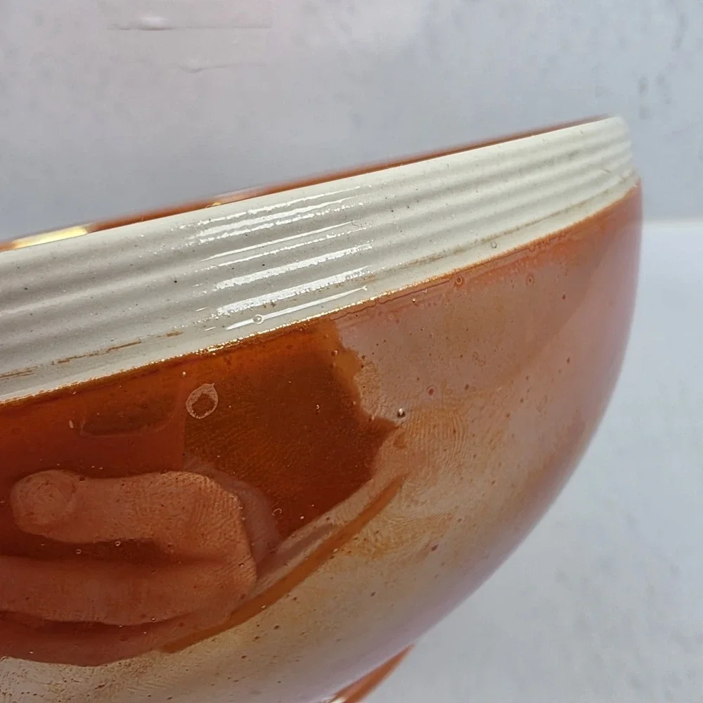Antique 1915 Moorcroft Orange Luster Glaze Ribbed Pottery Bowl England 8 inch‎